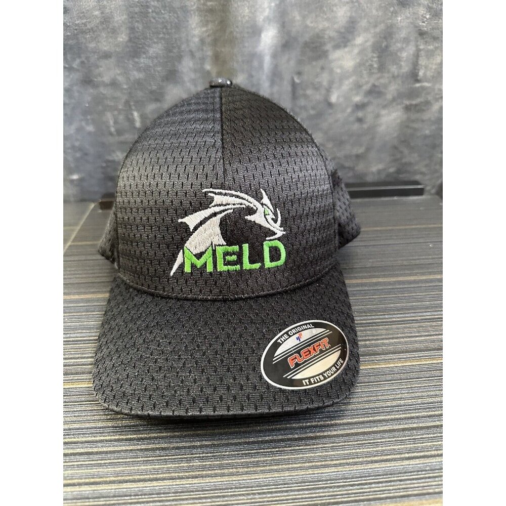Meld Flex Fit Baseball Hat With Tag Sticker Still On Bill Black Hat‎ Meld Logo